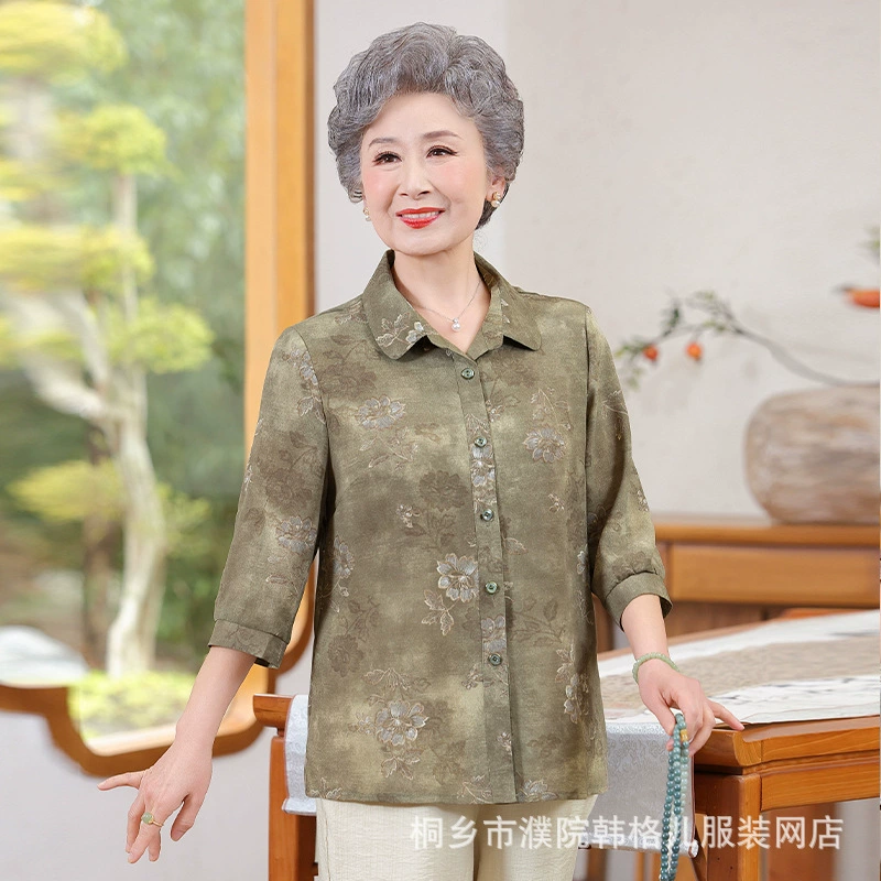 Летняя одежда для пожилых людей, рубашки для бабушек, рукава три четверти, популярные летние рубашки для мам больших размеров, одежда для старух для пожилых людей.