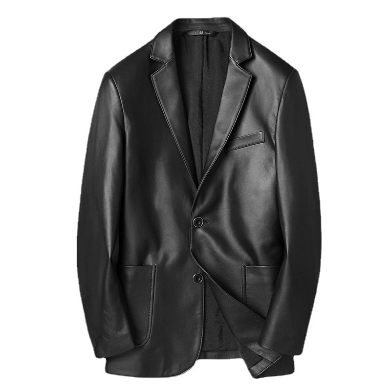 Короткий костюм, пиджак для отдыха, натуральная кожа, slim fit