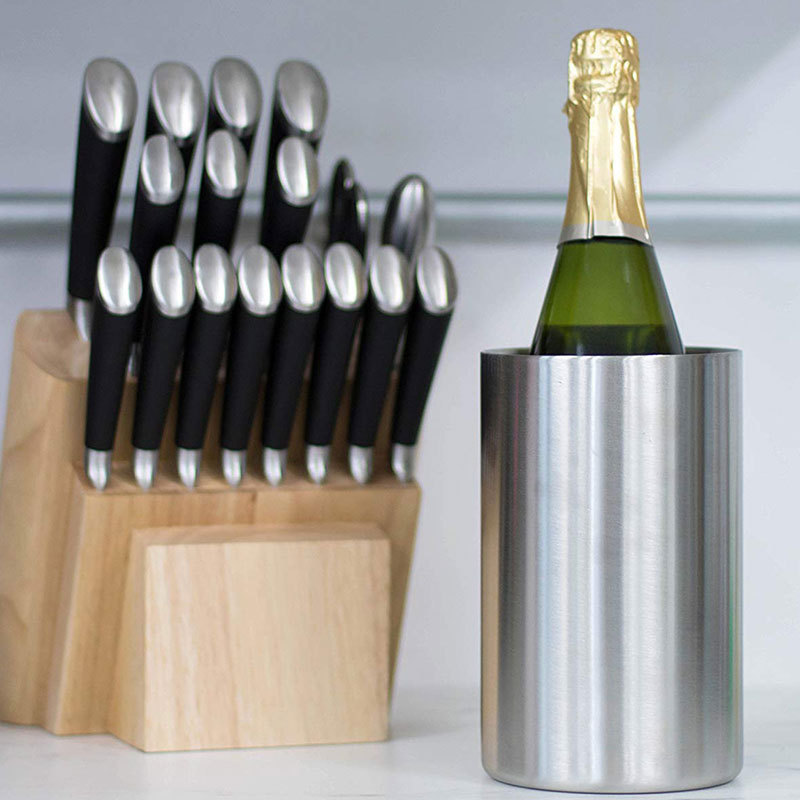 不锈钢直身款葡萄酒桶冷却隔热加厚酒冷却器香槟酒吧用品冰桶_3