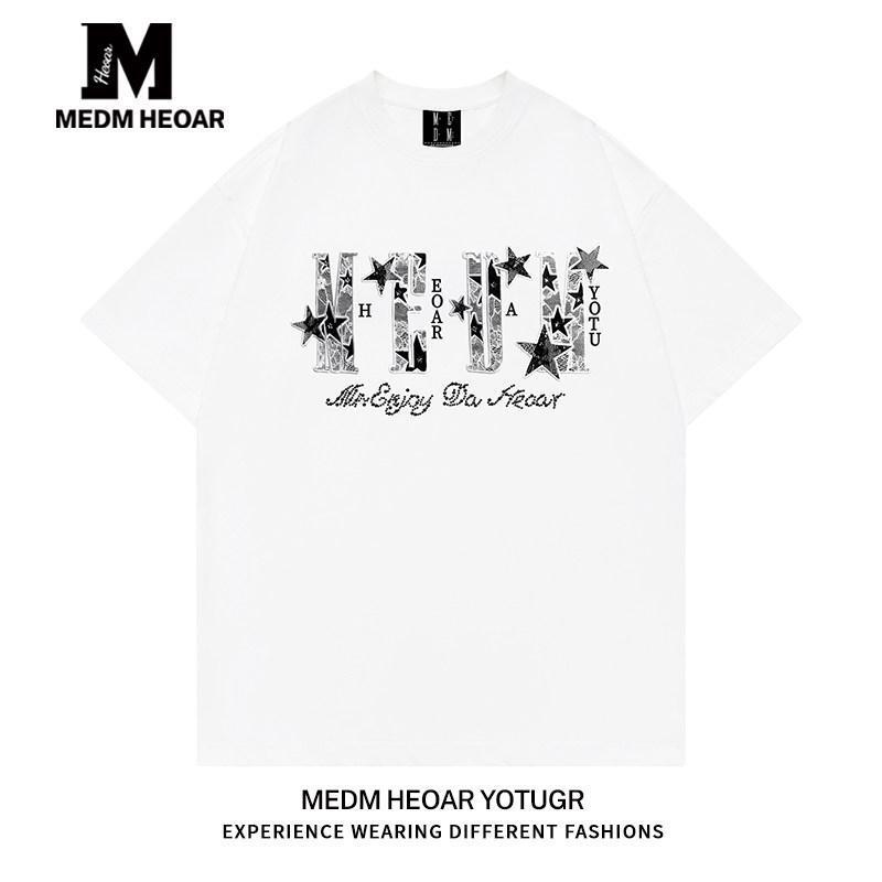 Medmheoar Short-Sleeved Casual Summer Loose T-Shirt Round Neck Trendy Versatile Lazy Style American Style T-Shirt Medmheoar Short-Sleeved Casual Summer Loose T-Shirt Round Neck Trendy Versatile Lazy Style American Style T-Shirt