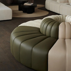 法式中古模塊布藝沙發北歐侘寂網紅羊羔絨圓弧形沙發組合民宿會所