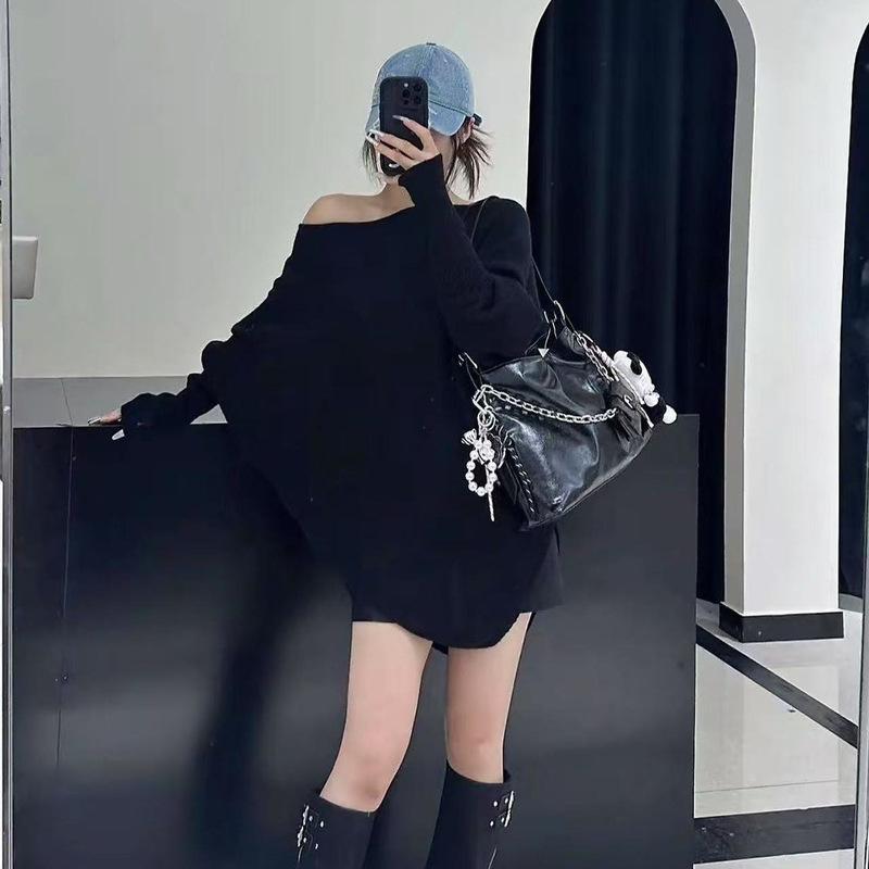慵懒风V领针织衫毛衣外套2025秋新款不规则设计感蝙蝠袖女上衣|undefined