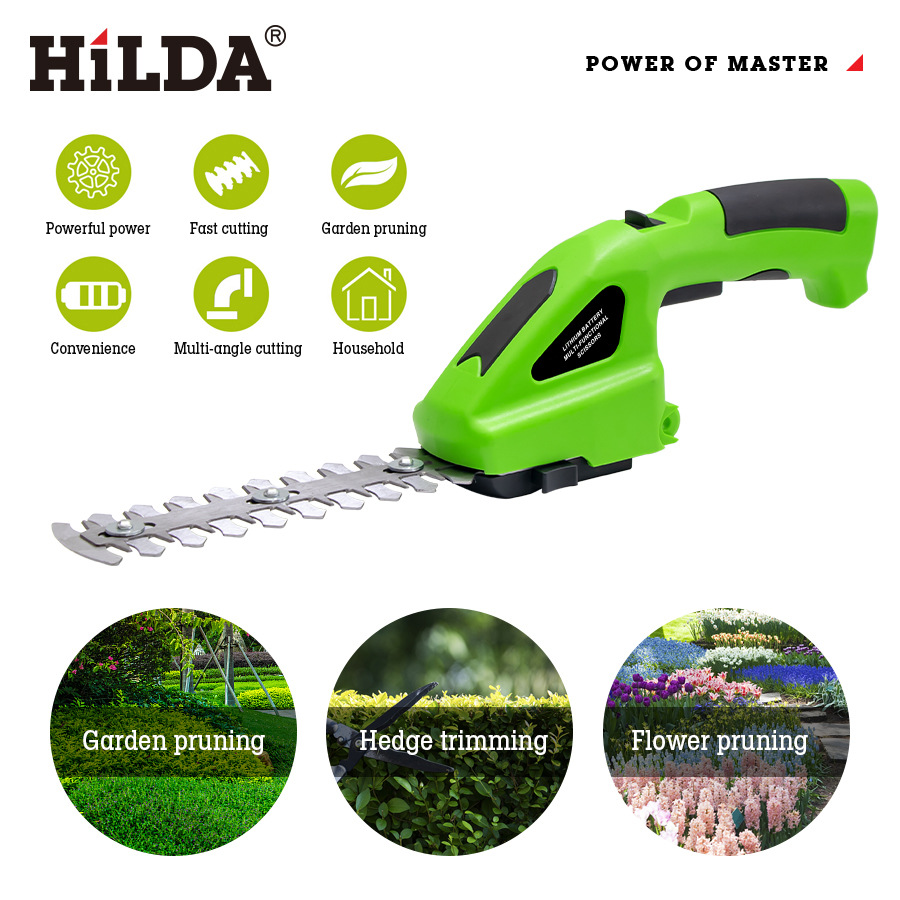 Cortasetos HILDA/Hilda con batería de litio, tijeras de podar, tijeras de jardinería, batería de litio de alta potencia, podadora de setos de una mano