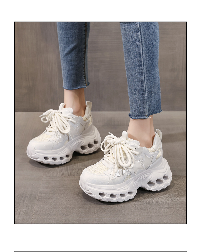 Giày sneaker nữ đế dày chunky lưới thoáng khí tăng chiều cao — màu trắng chi tiết 16