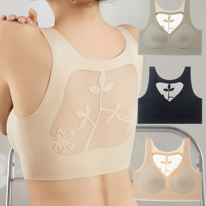 Cross-border Underwear Women's Thin Large Chest Small Vest Fixed Cup Shockproof Sports Bra Lace Back