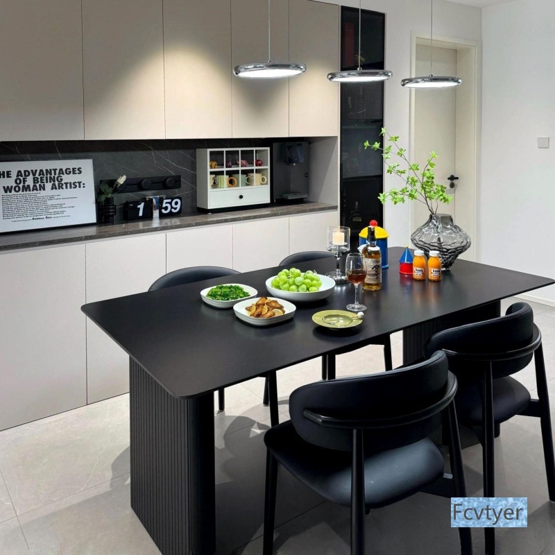 Changyuebang Slate Italian Dining Table and Chair Combination Small Apartment Rectangular Home Black Dining Table Light Luxury Modern Simplicity