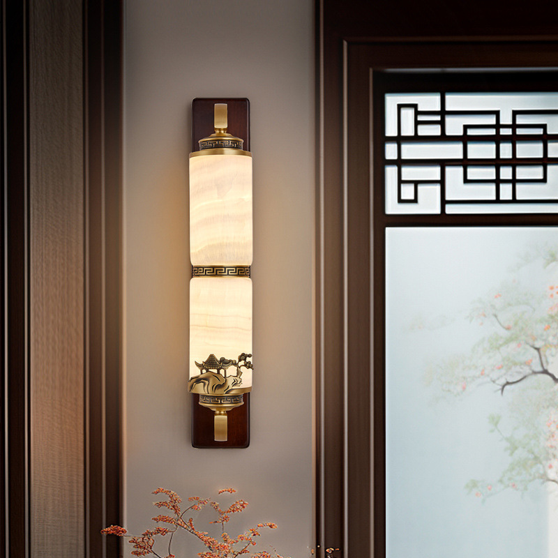 Nueva lámpara de pared de estilo chino lámpara de jade cubierta de cobre Villa de nuez Zen simple de lujo de alta calidad lámpara de atmósfera de luz 667L