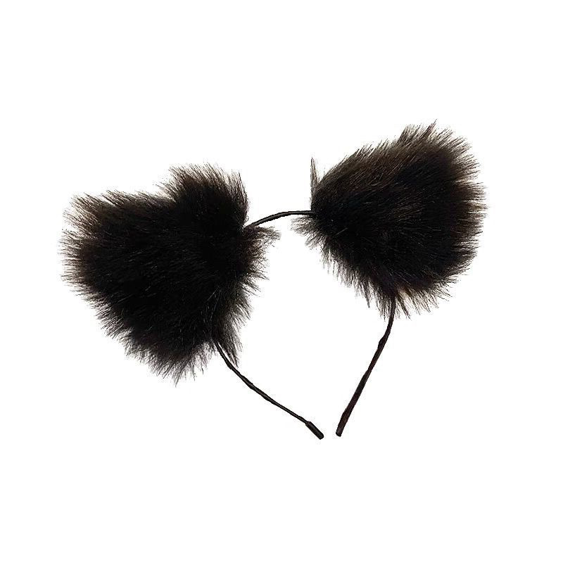 Fox Fur Plush Headband with Cat Ears and Bell Choker, Black — detail image 7