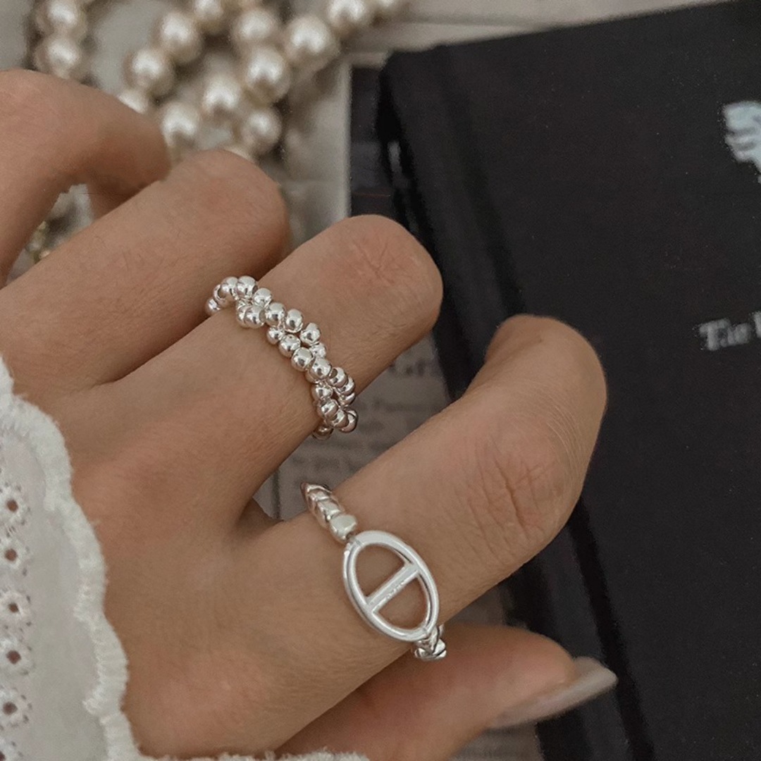 Brass Hoof Pig Nose Broken Silver Ball Ring for Women, Elastic Minimalist Design, Luxury, Unique, High-end, Personalized, Adjustable Finger Ring