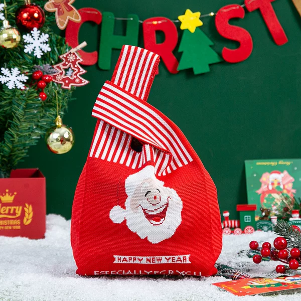 2025 New Christmas Gift Bag Christmas Eve Hand Candy Hand Knitted Bag Knitted Gift Cartoon Wrist Bag