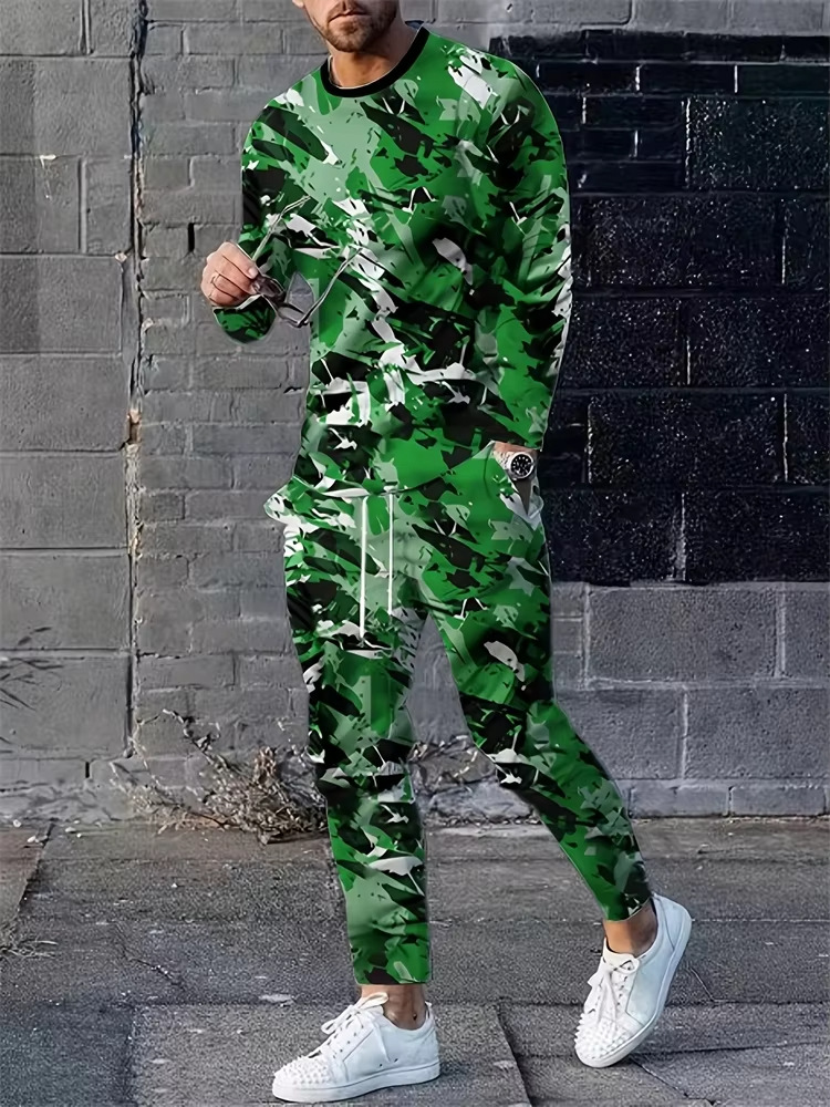 2025 europeo y americano transfronterizo nueva moda casual camuflaje manga larga cuello redondo suéter pantalones traje ME1 ML1