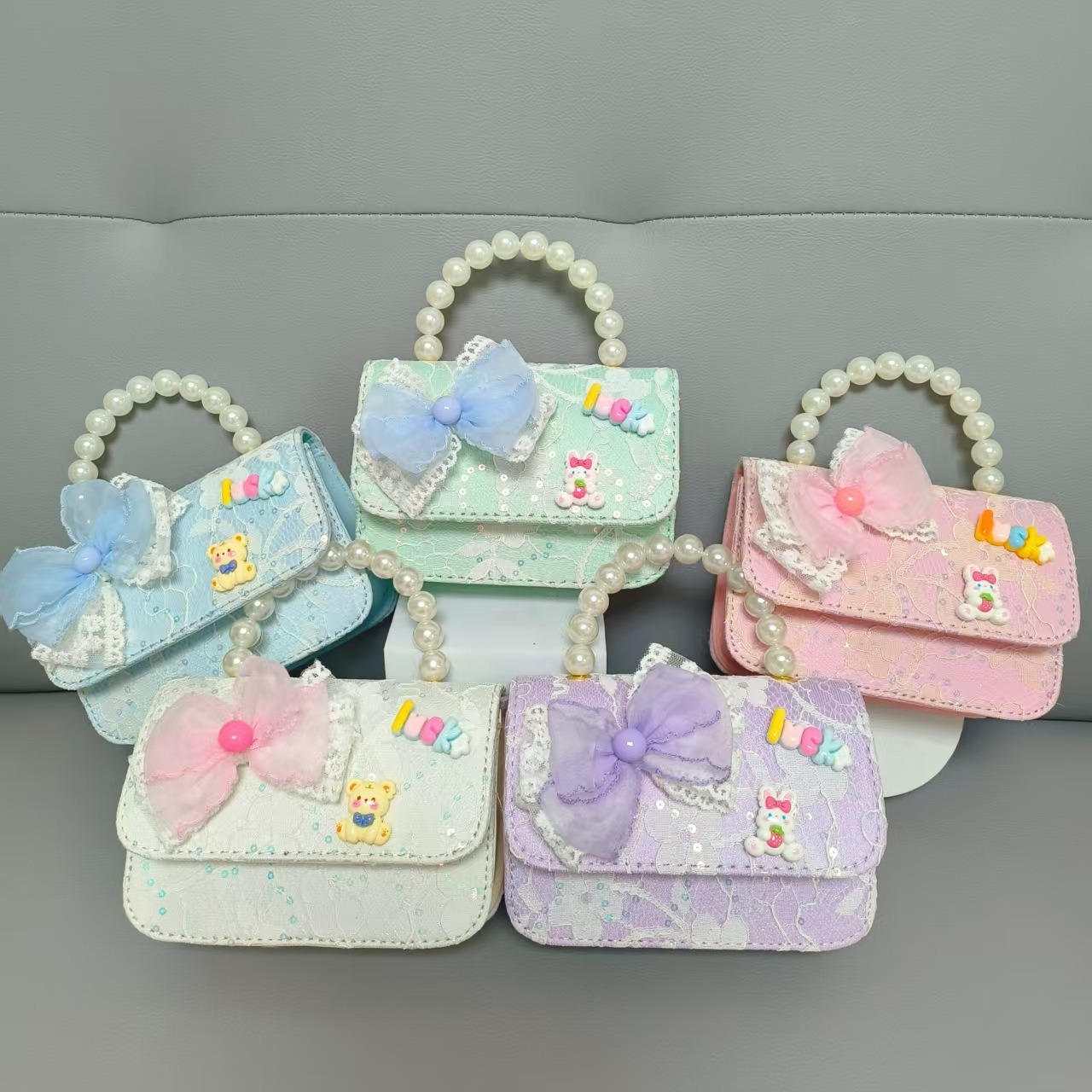 Bolsa de princesa portátil de perlas, arco de encaje, bolso de hombro, bolso de Año Nuevo, cambio de cambio