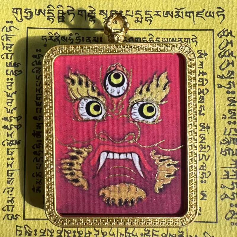 タンカ チベット手描き金塗装粗鉱石絵画コア国民トレンドペンダント九尾キツネ ザキラム ビッグブラックデーツ|undefined