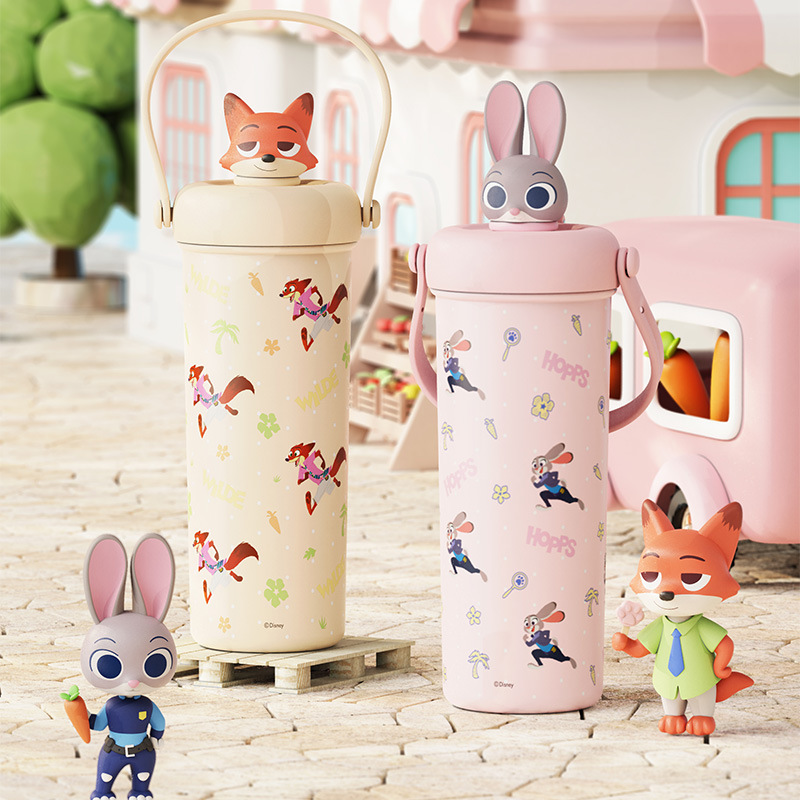 疯狂动物城公仔果茶保温杯女生高颜值车载吸管杯户外便捷提手杯子