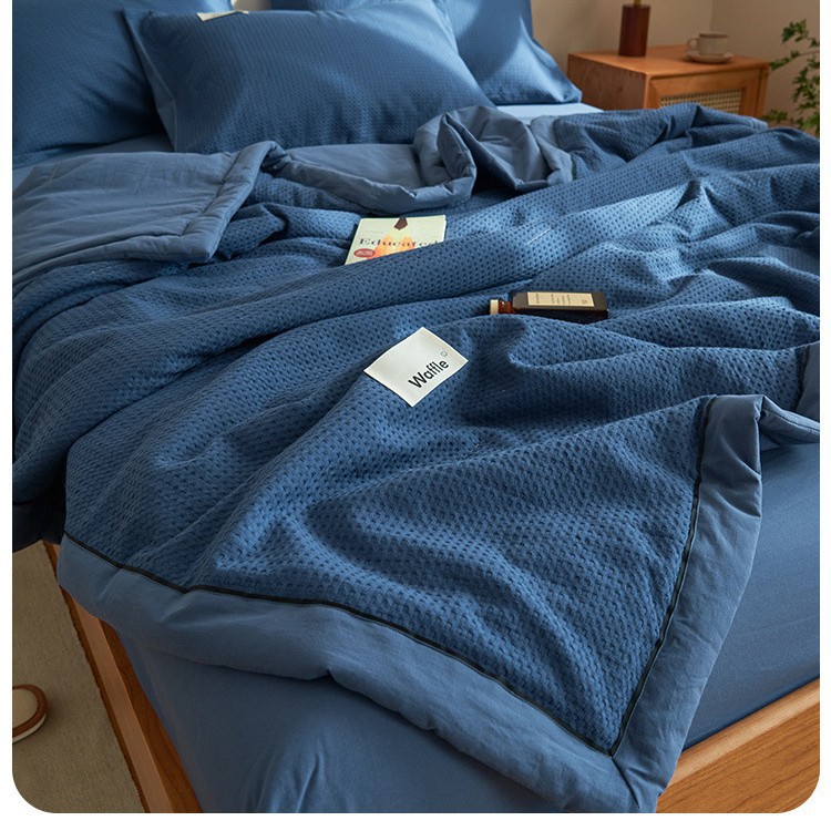 Colcha fresca de verano waffle de algodón puro de verano, juego de cuatro piezas de algodón individual y doble, ropa de aire acondicionado lavable a máquina