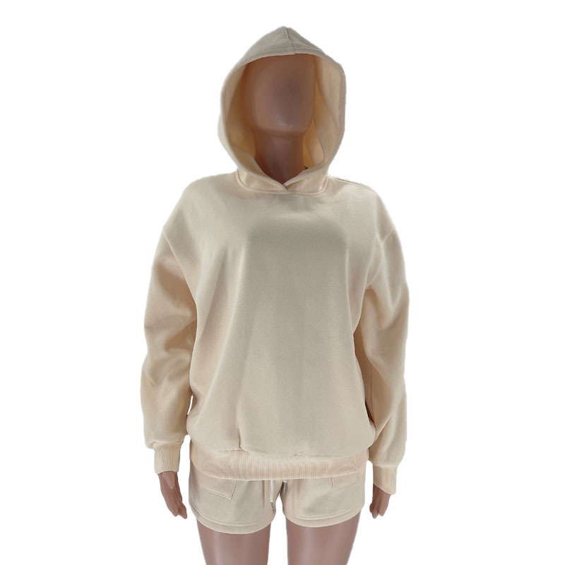 Autumn Winter Solid Color Hooded Pullover Long Sleeve Sweaters Women Clothing Shorts Suit