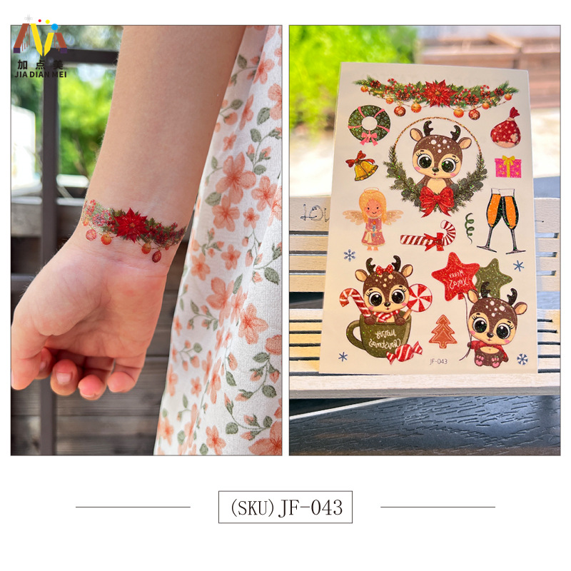 Amazon Venta caliente brillo lindo postre de Navidad unicornio niños tatuaje pegatinas impermeable tatuaje de larga duración