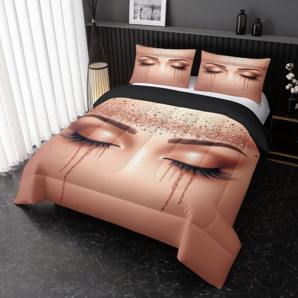 TEMU / JIT nuevo producto abstracto encantador pestañas impresión digital 3D 180gms funda de almohada set de ropa de cama