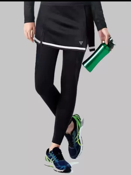 Quick-dry anti-exposure short skirt-pants for women, suitable for fitness, running, and tennis, slim-fit, slimming, black long pants style
