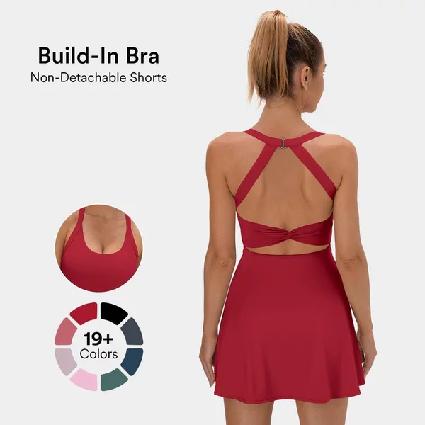 L 94002 Solid Color Tennis Dress with Pads