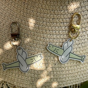 Ins Fish-Shaped Acrylic Keychain Simple Fish Cartoon Stand Backpack Small Pendant DIY Customized Key Chain Ring