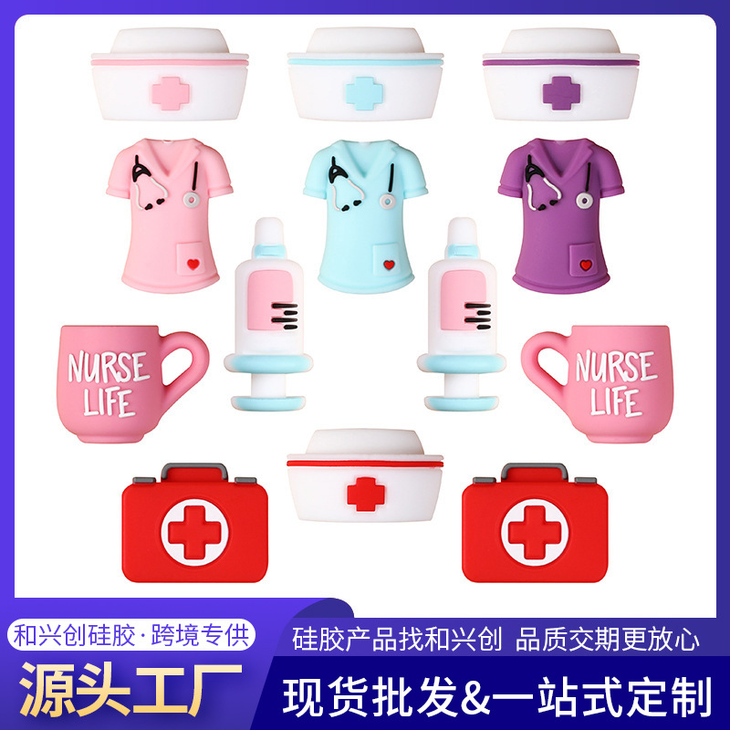 Cross-border 3D nurse clothing silicone beads creative female nurse hat loose beads DIY necklace jewelry explosions silicone beads