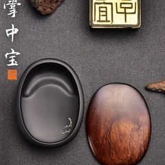 毛筆文房四寶原石歙硯掌中寶帶蓋小硯台專用墨池墨碟小楷墨汁墨盤