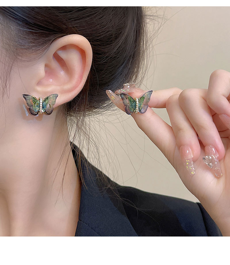 Retro Butterfly Copper Inlay Zircon Earrings 1 Pair