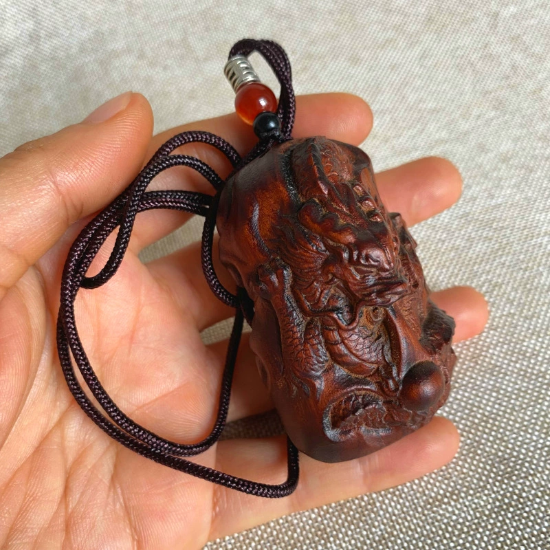 Longhu Mountain Lightning Strike Jujube Wood Pendant Keychain Car Hanging Necklace Carved Coiled Dragon Handle Piece Taoist Supplies Pendant