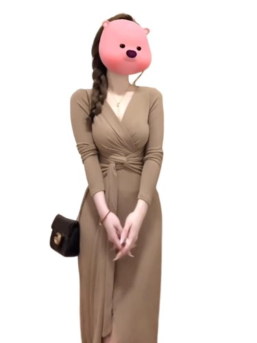 French-style V-neck knot design, elegant and figure-flattering base bodycon skirt with tie-up details, featuring an irregular hemline and a softly cinched waist for a delicate, feminine look.