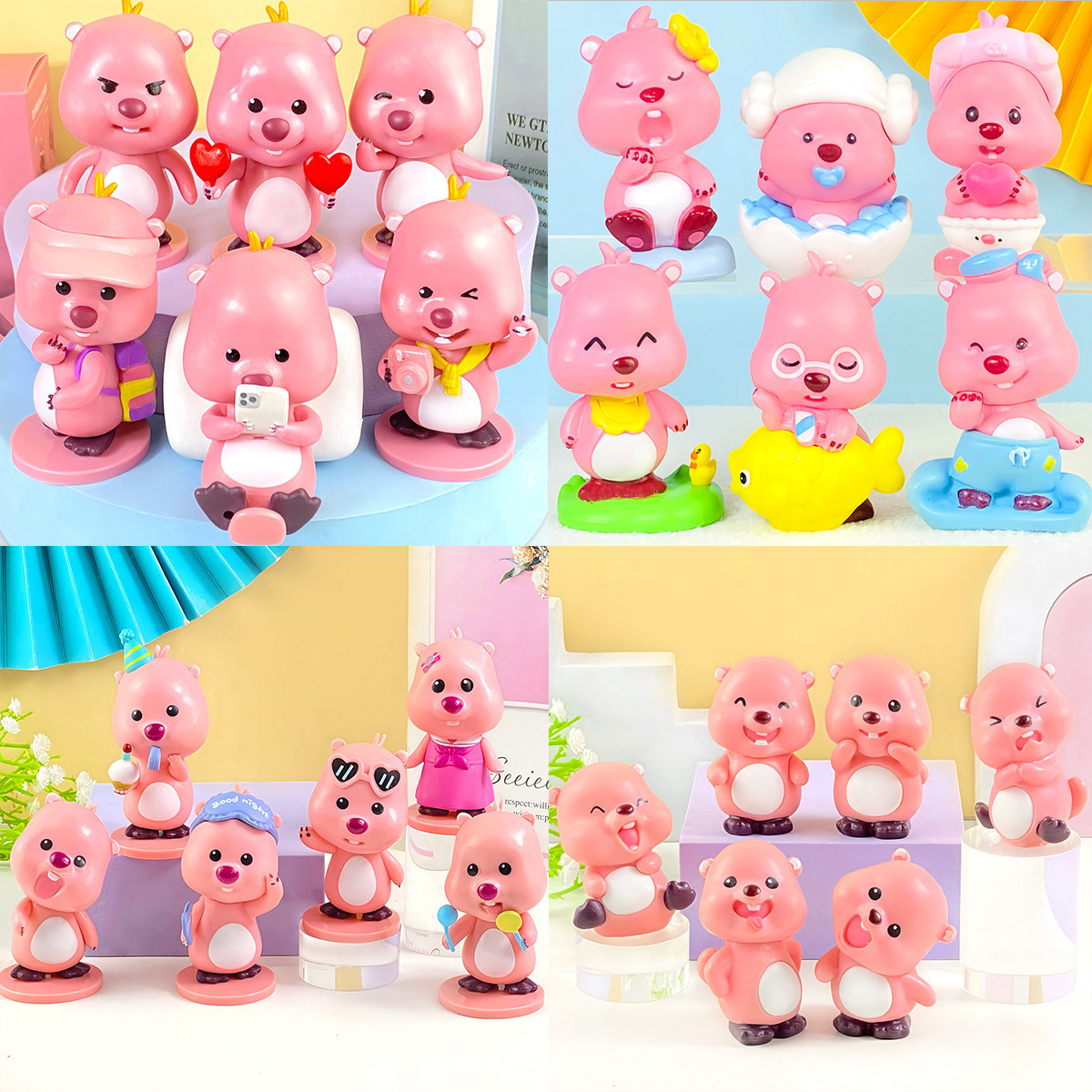 粉色露比小海狸手办盲盒可爱玩具公仔汽车蛋糕摆件扭蛋娃娃机