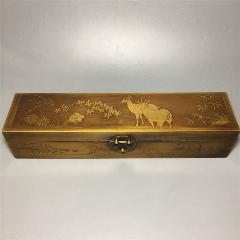 Антикварная медная коллекция, латунная шкатулка для драгоценностей с оленем и кроликом, изысканное мастерство, латунь, эксклюзивная для дворян