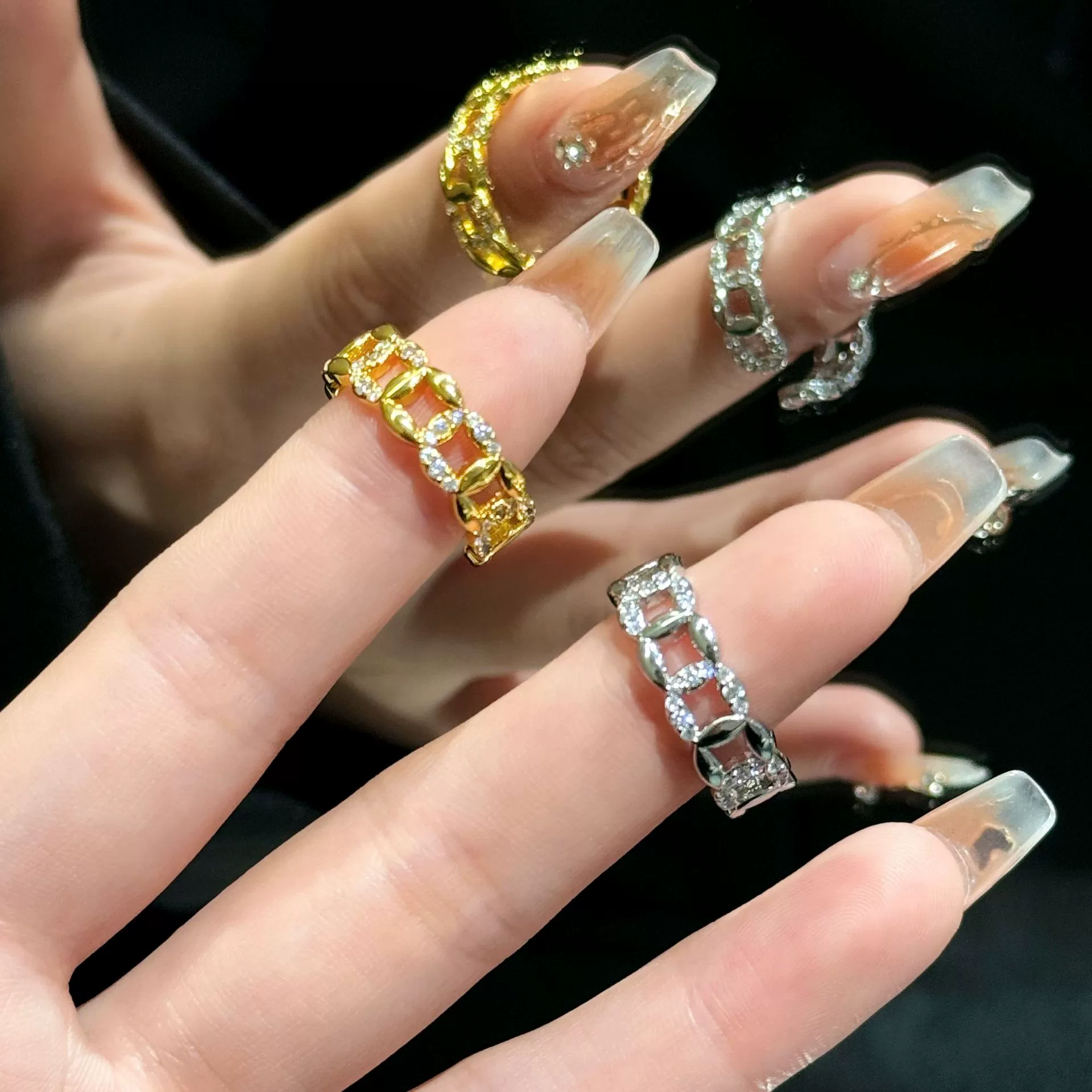 Fashionable chain, design universal metal ring, simple and elegant design, on index finger, wholesale