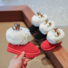 雪地靴女2023冬季新款圣诞麋鹿角潮搭棉鞋加绒厚底保暖短筒靴批发
