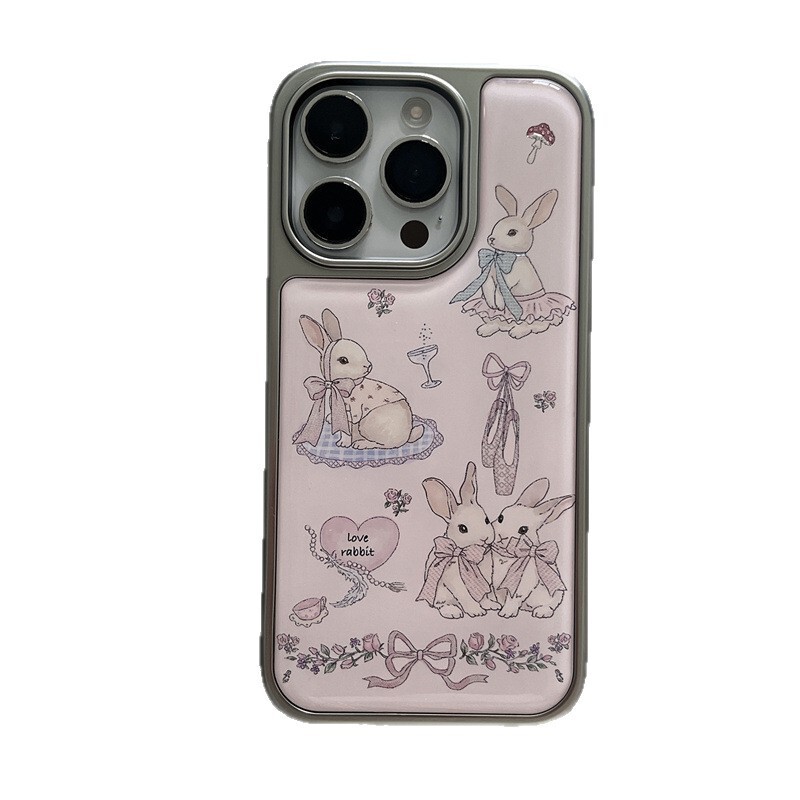 田园风细闪蝴蝶结碎花兔子适用iPhone16苹果15ProMax/14/13手机壳|undefined