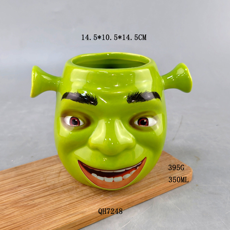 Taza de Cerámica de Halloween, Taza de Shrek, Máscara de Anime de Dibujos Animados, Figura Verde de Cara Completa, Adorno, Regalo de Año Nuevo