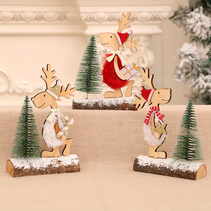 Transfronterizo nuevo madera de Navidad nieve adornos de árbol de pino centro comercial ventana pequeños adornos pequeños regalos decoraciones de Navidad