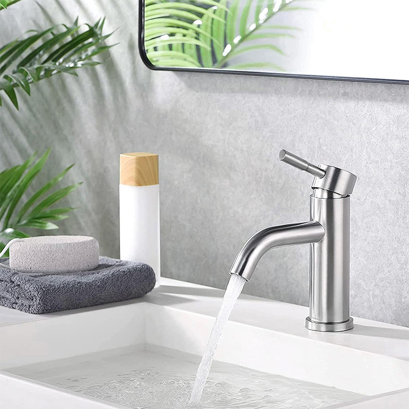 Factory direct sales of 304 stainless steel washbasin faucet, single-hole cold and hot mixed water, bathroom hand washing basin faucet undefined