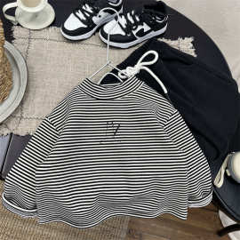 清仓洋气~男童半高领条纹加绒T恤打底衫秋冬季童装中小童保暖上衣