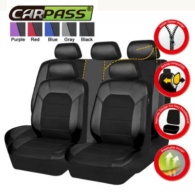 Amazon Mexico Cross-Border Foreign Trade Car Seat Cover Sandwich Stitching Leather Pu Leather European and American Style Temu (Universal seat cover) - black-2-piece-set-single-seat-in-front-row