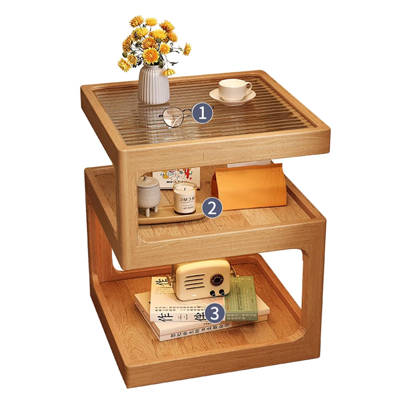 Mesa de cabecera de madera sólida creativa pequeña sala de estar sofá lado de varios vientos de crema casero dormitorio cabecera estante gabinete lateral