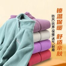 秋冬女士摇粒绒冲锋衣加绒加厚立领外套宽松大码中老年时尚抓绒衣