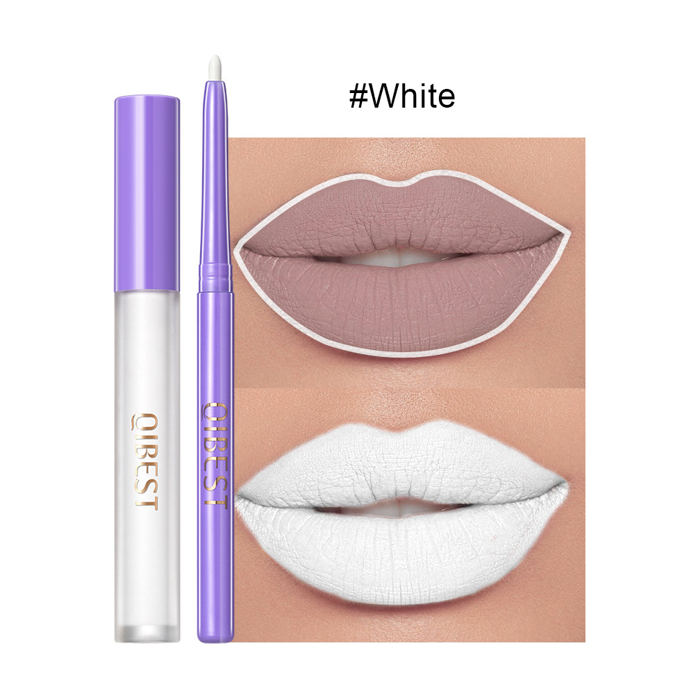 QIBEST new non-stick cup non-fading lip gloss modified lip liner suit matte long-lasting color lipstick