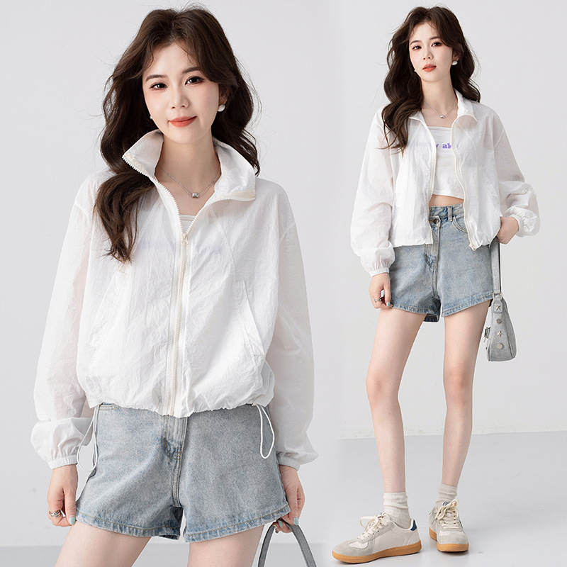 Lightweight Sun Protection Clothing for Women 2025 Summer Breathable Casual Outdoor Sports Style Cycling Clothing Stand Collar Short Long-Sleeved Jacket