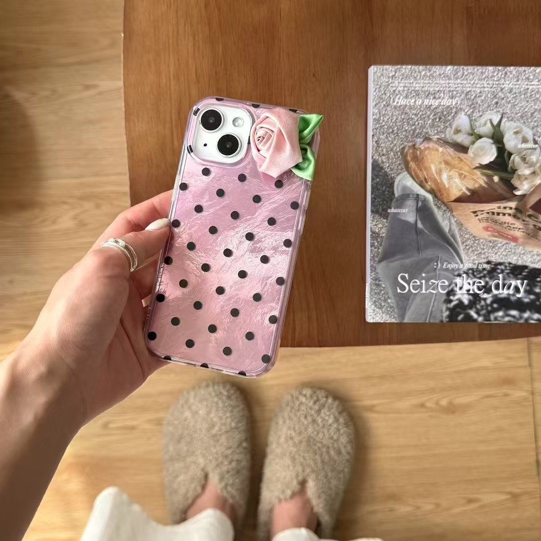 Simple lunares tridimensional rosa adecuada para Apple 15ProMax Girl Heart 16Pro funda para teléfono móvil 14/13 nuevo 16