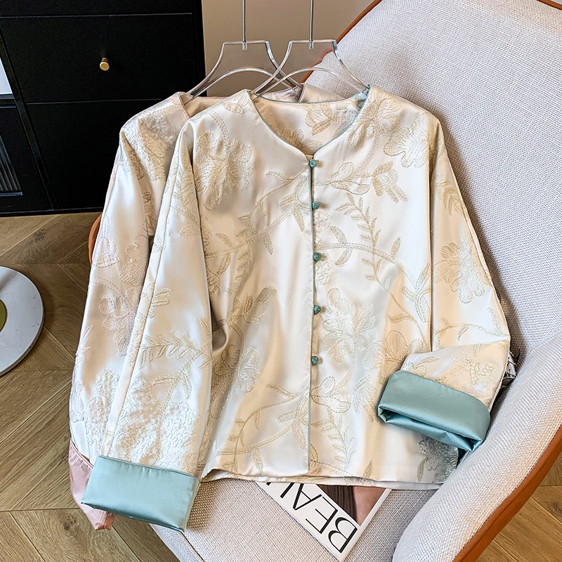 实拍新中式重工刺绣女装中国风禅意茶艺服装长袖上衣