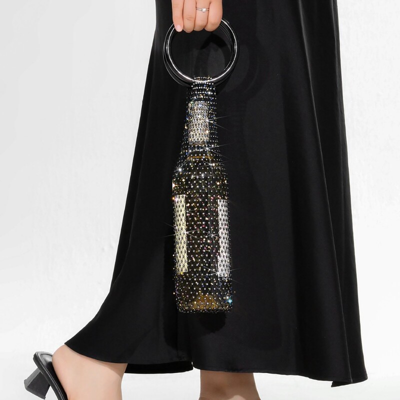 Cross-Border Rhinestone Portable Storage Bag, Hand-Woven Wine Bag, Hand-Carrying Gift, Beverage and Cosmetics Storage Bag