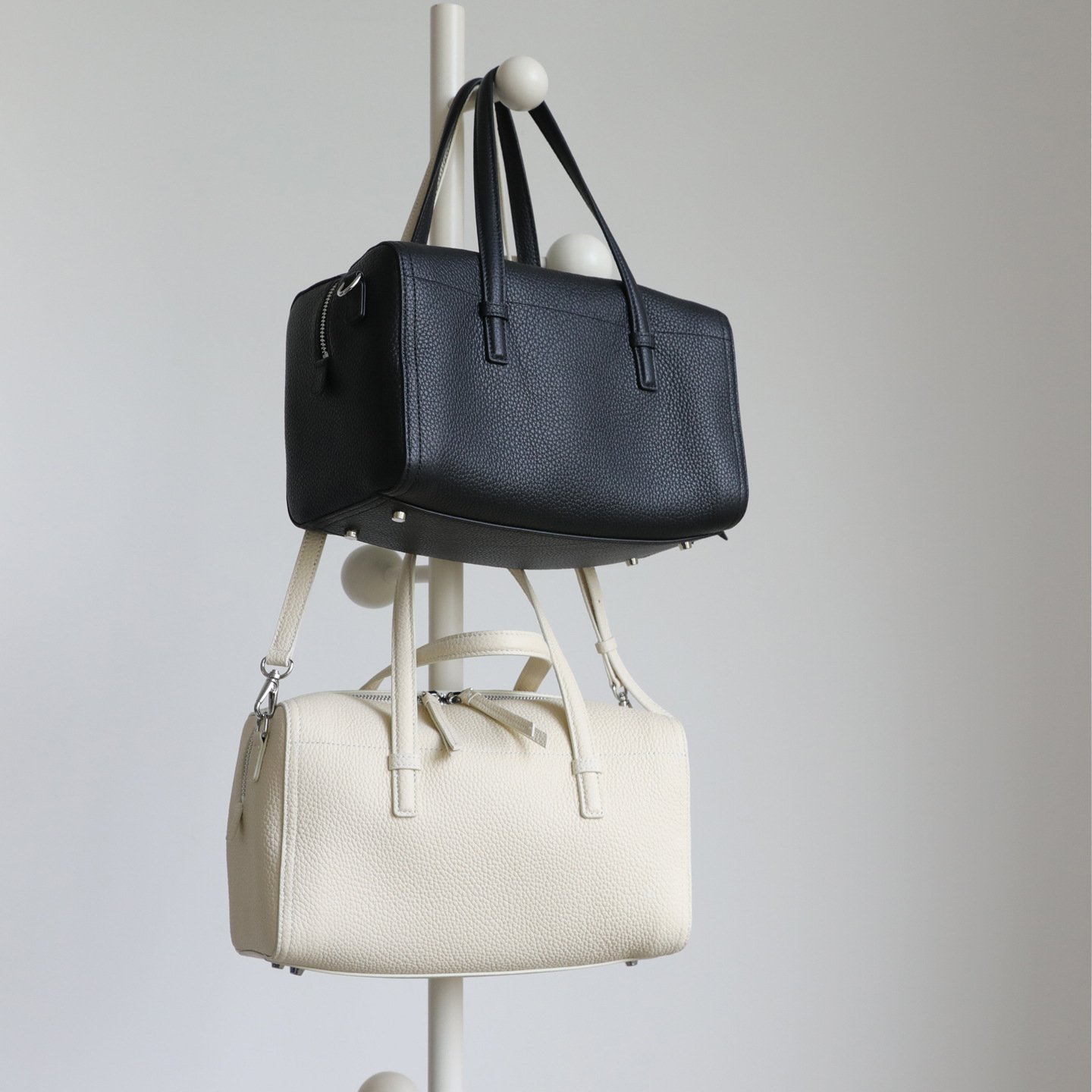 Korean Style Minimalist Top Grain Cowhide Bowling Handbag, Commuter Boston Pillow Bag, Shoulder And Crossbody Genuine Leather Women's Bag - Thumbnail 4
