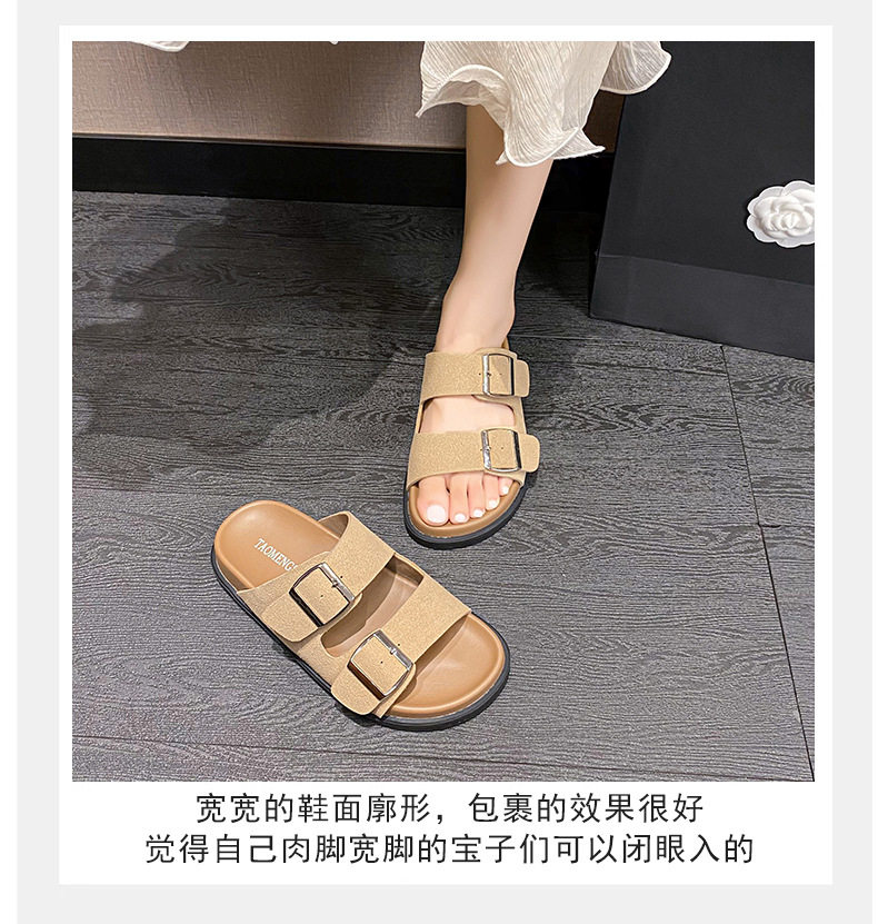 Dép sandal nữ quai ngang khóa đôi đế dày phong cách retro, mang ngoài trời — Màu Kaki, Màu trắng sữa, Màu đen chi tiết 19