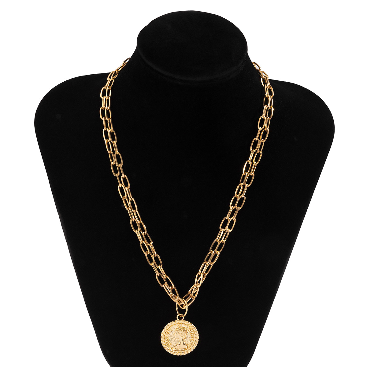 Retro Geometric Portrait Embossed Double-layer Metal Chain Necklace Wholesale display picture 6